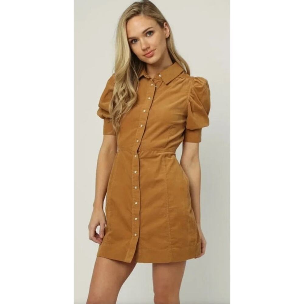 Womens Dear John Corduroy Brown Snap Mini Dress Size Small